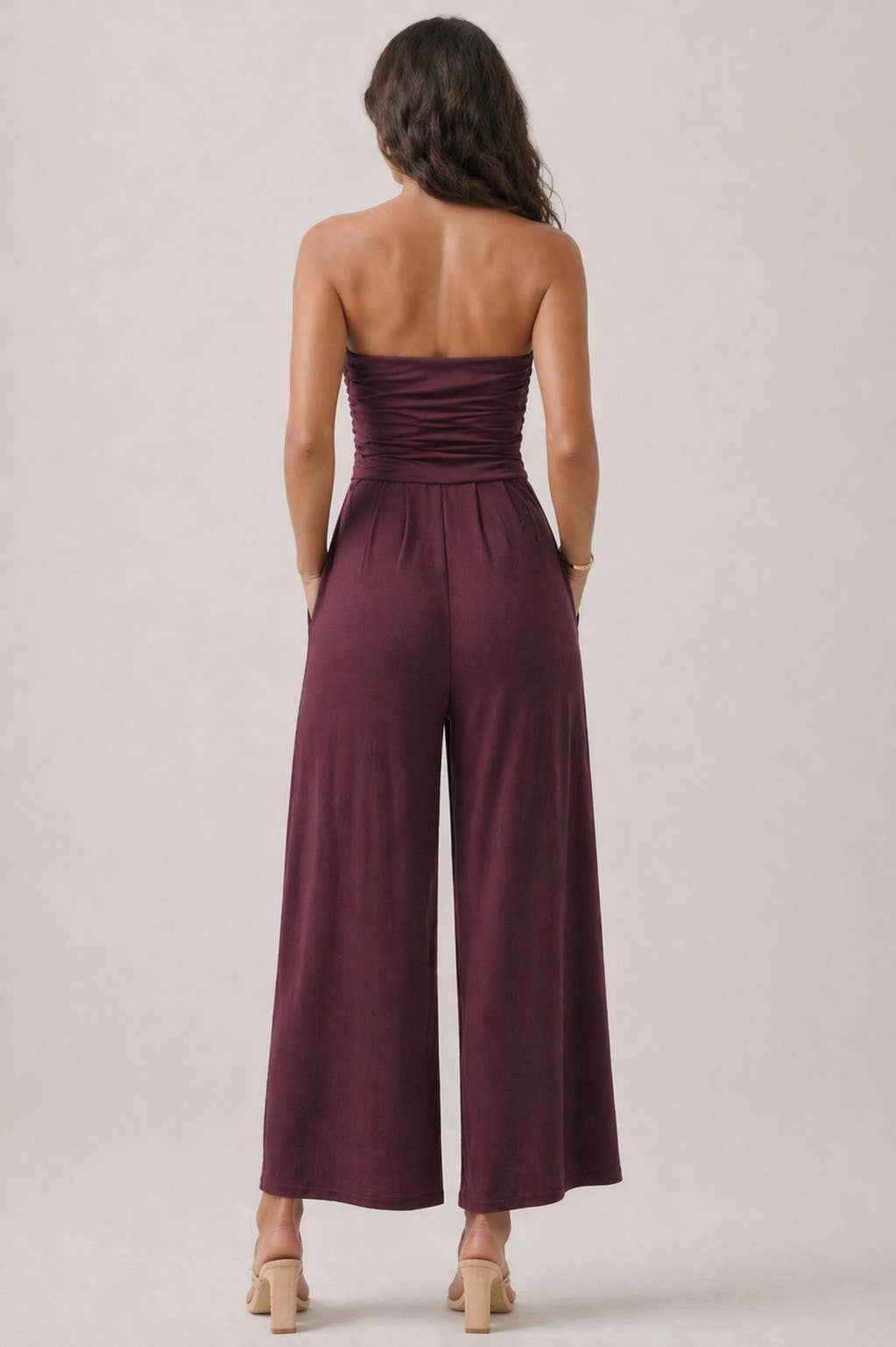 JR16435F - TUBE TOP W/SHIRRING PALAZZO ROMPER