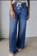 Plus Size Lace-Up Whiskered Denim Jeans