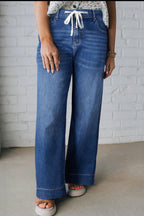 Plus Size Lace-Up Whiskered Denim Jeans