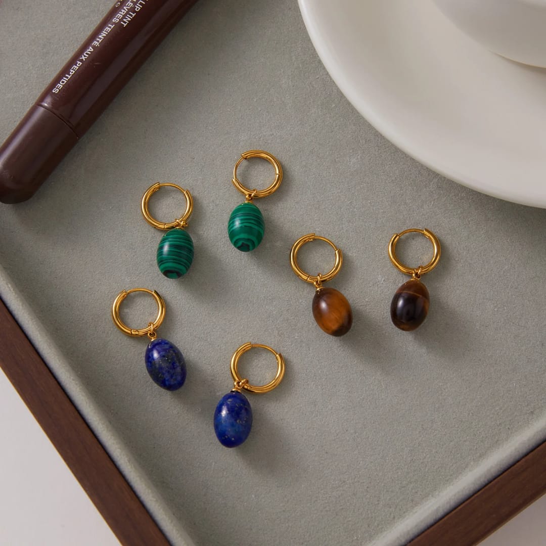 Gold & Brown Stone  Earrings