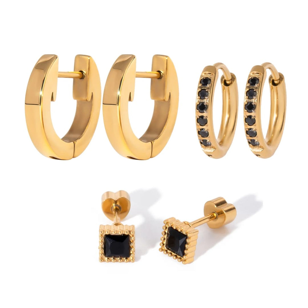 Black & Gold Stainless Steel Earring Set